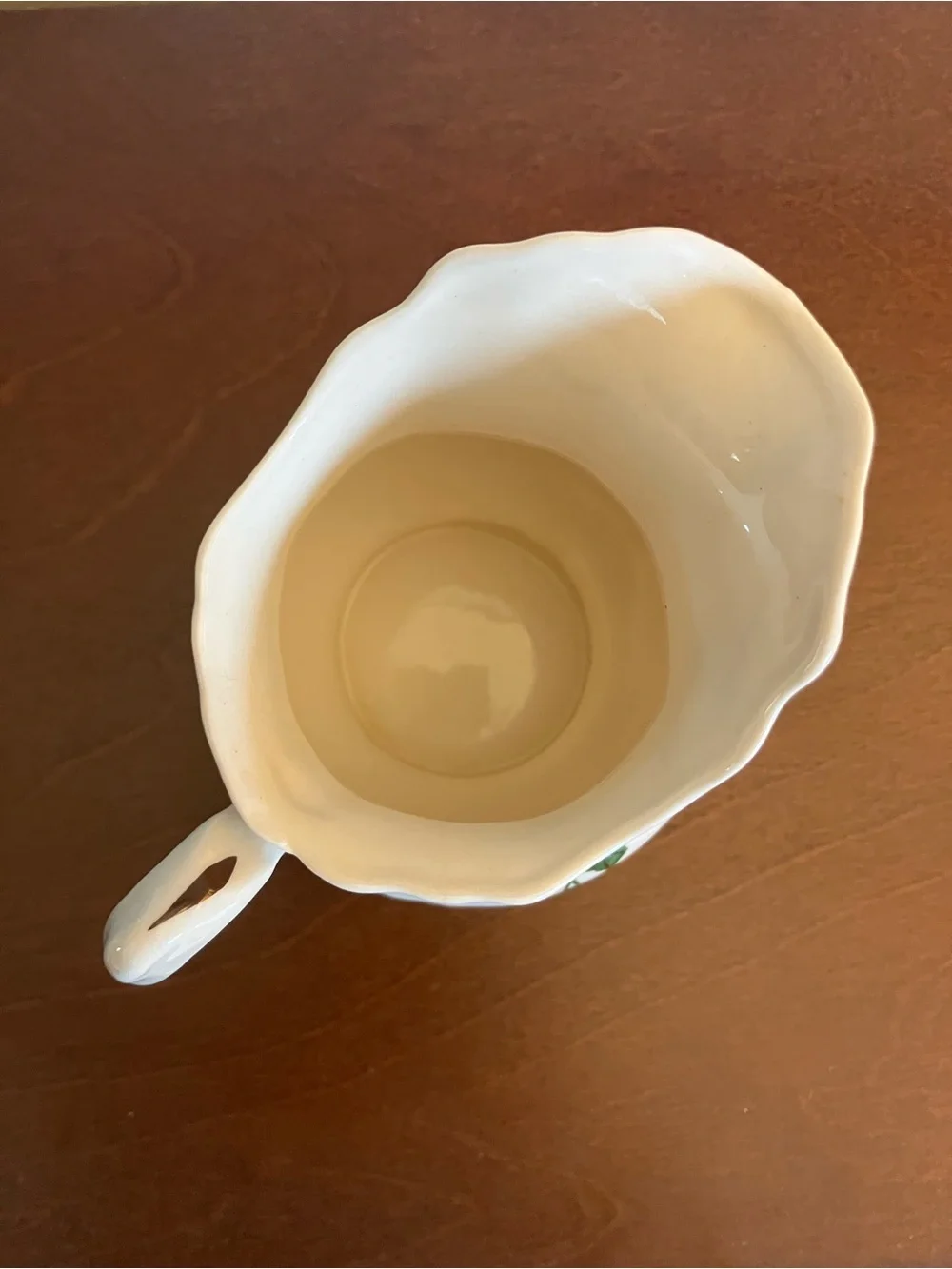 White Ceramic Creamer with Green Vine Motif